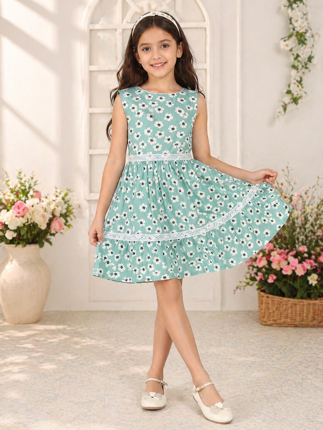 Girls Floral Printed Casual Dress
