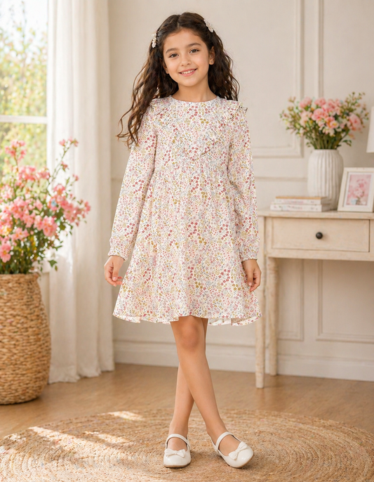 Girls White Floral Dress