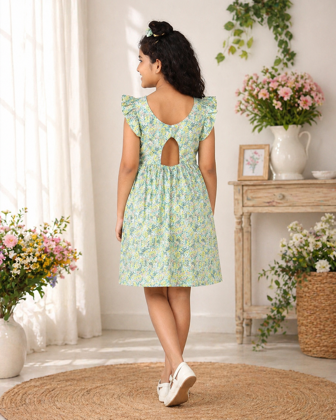 Girls Floral Printed Fit & Flare Dress