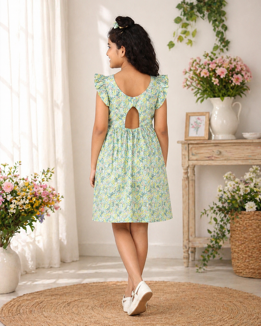 Girls Floral Printed Fit & Flare Dress