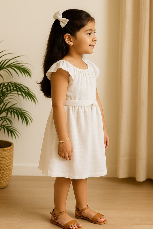 Girls White Flutter Sleeve Dress
