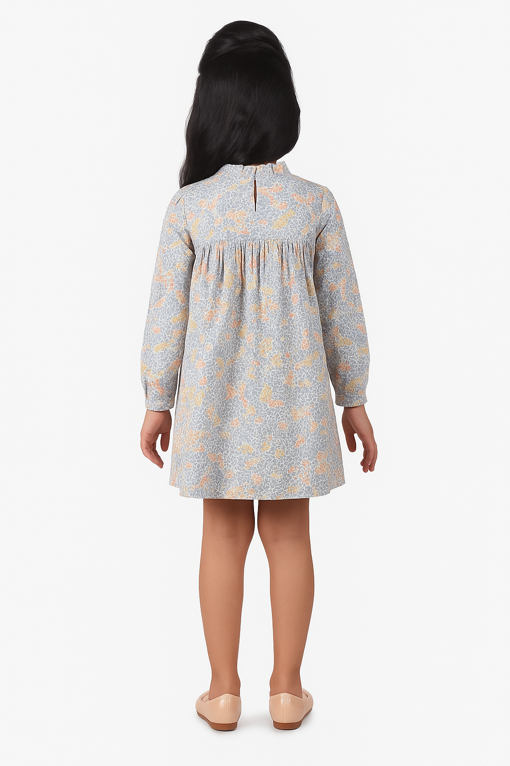 Girls Floral Smocked Sleeve Dress