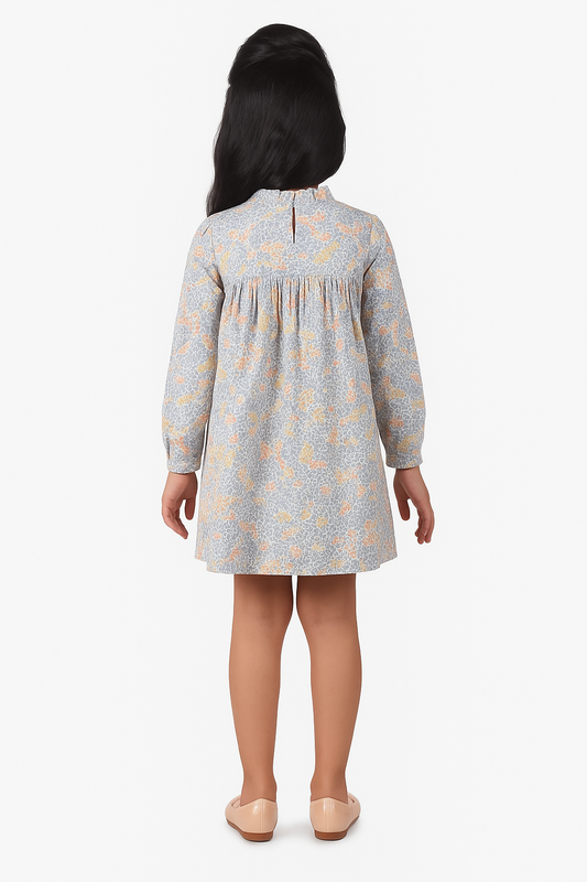 Girls Floral Smocked Sleeve Dress
