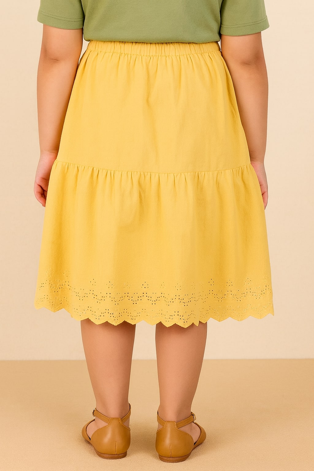 Girls Tiered Flared Skirt with Scallop Hem Detail