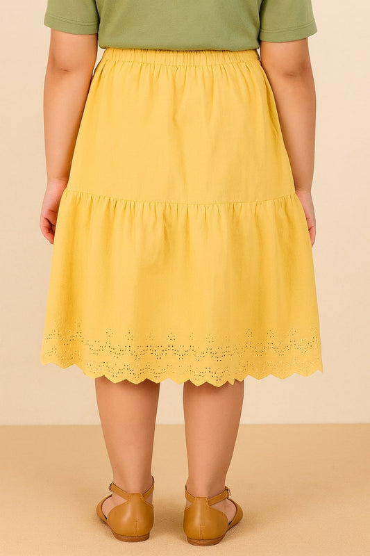 Girls Tiered Flared Skirt with Scallop Hem Detail