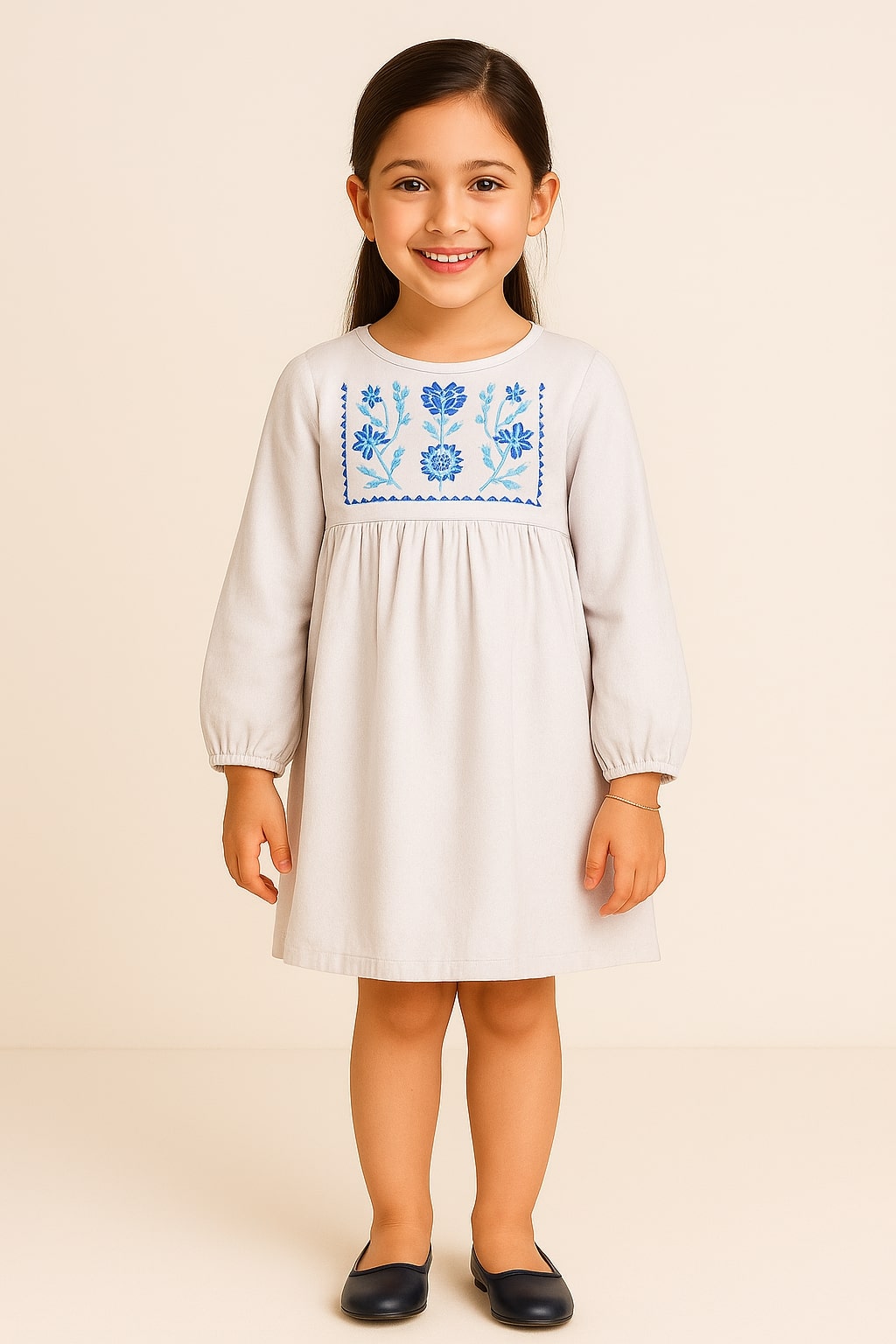 Girls Floral Embroidered A-Line Dress