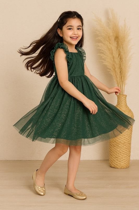 Girls Glitter Net Fit & Flare Dress
