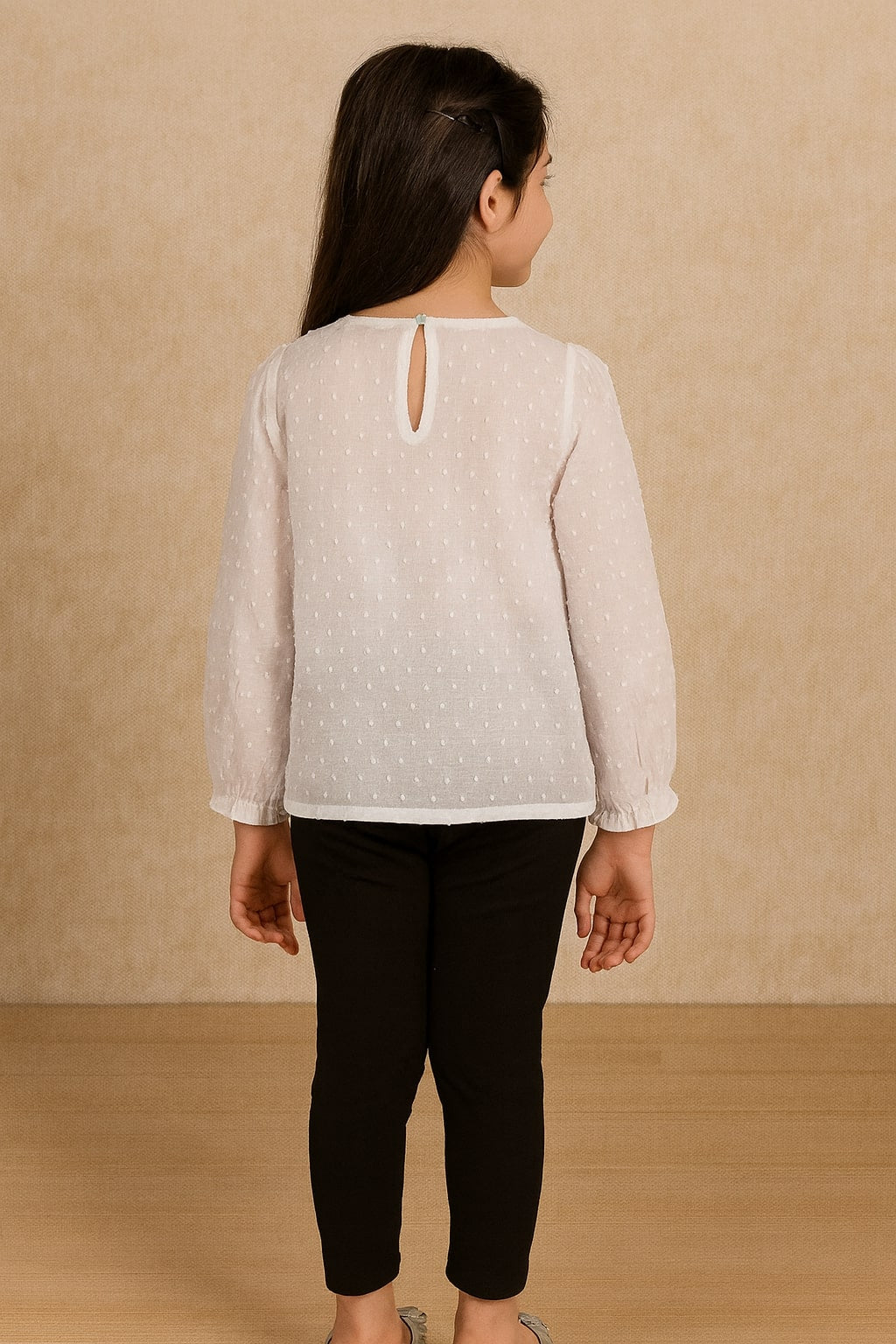 Girls White Embroidered Casual Top