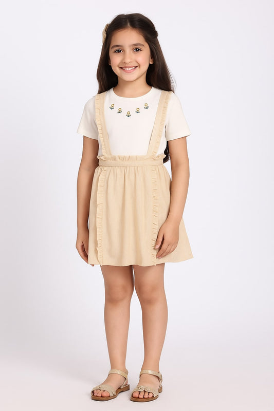 Girls Suspender Style Flared Mini Skirt
