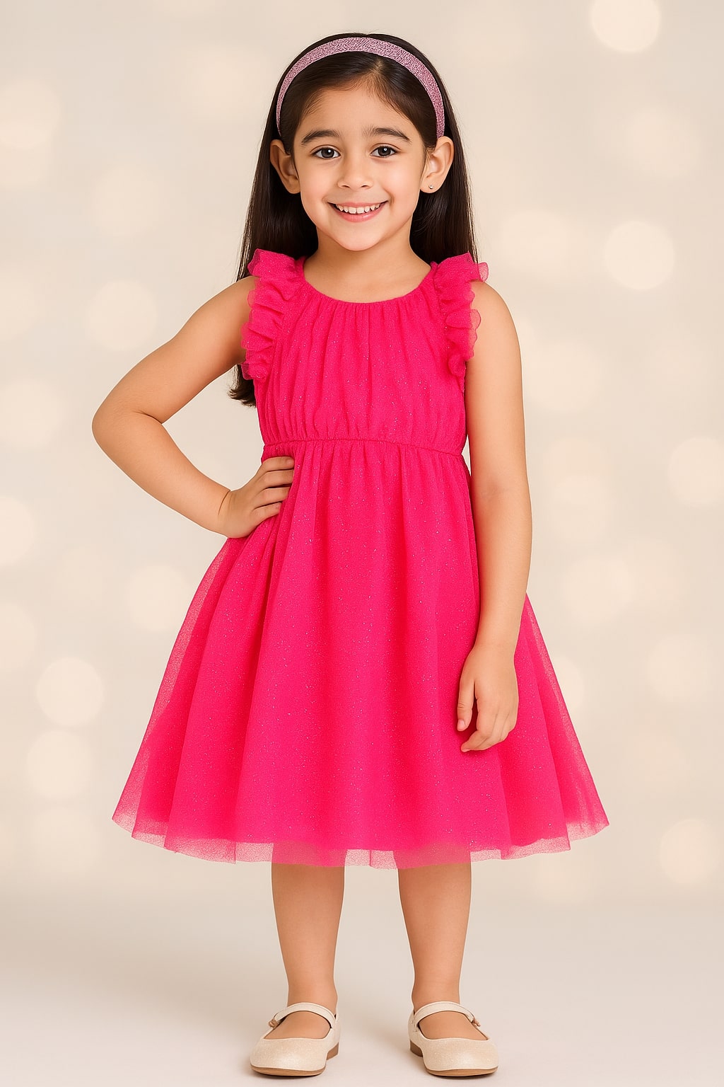 Girls Glitter Net Fit & Flare Dress