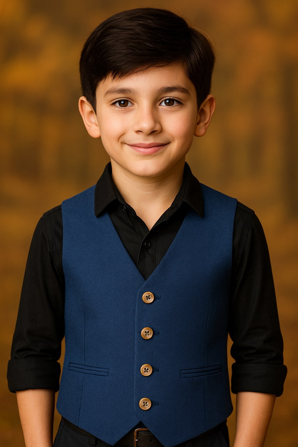 Boys Solid Blue Casual Waistcoat