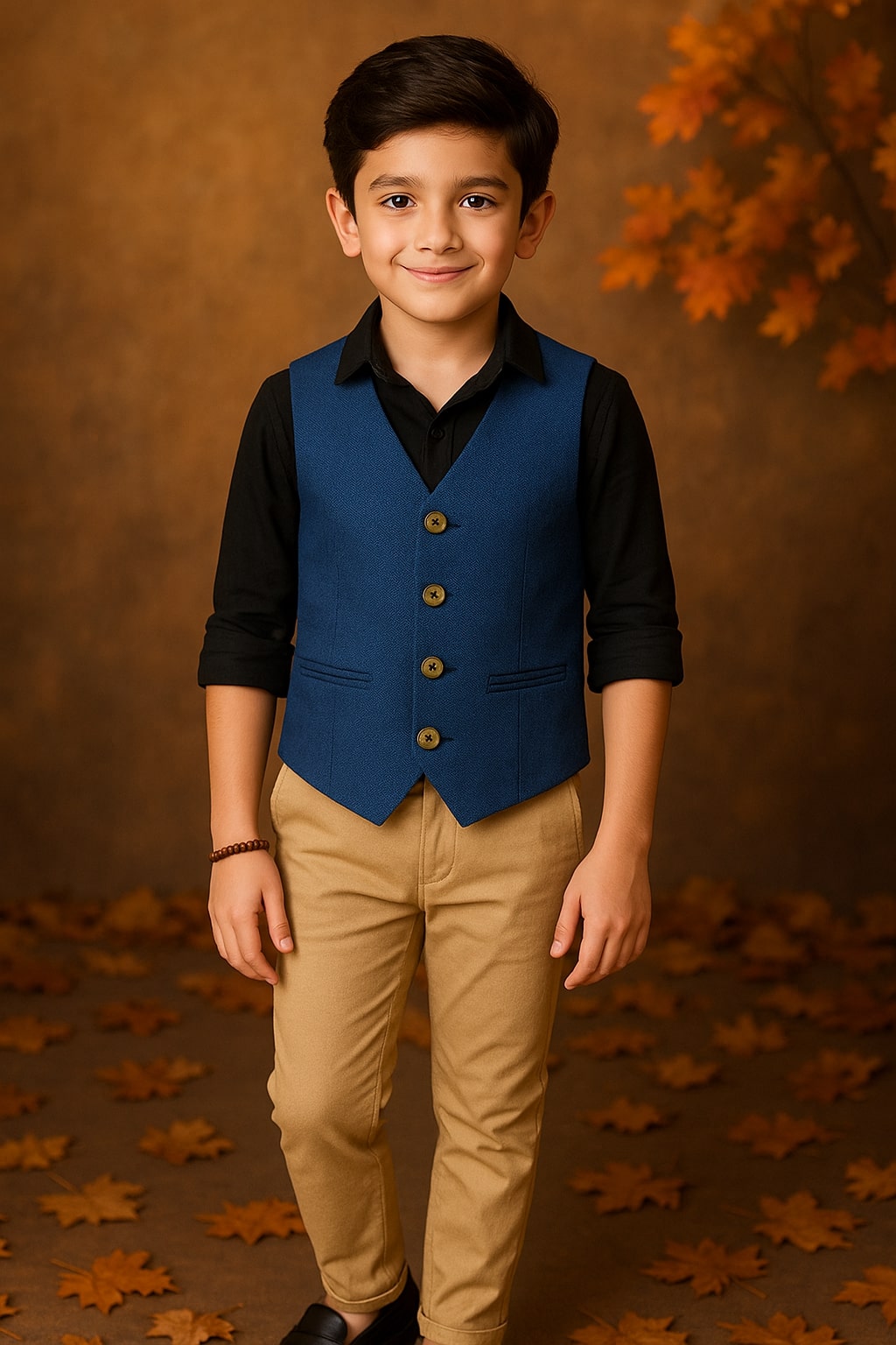 Boys Solid Blue Casual Waistcoat