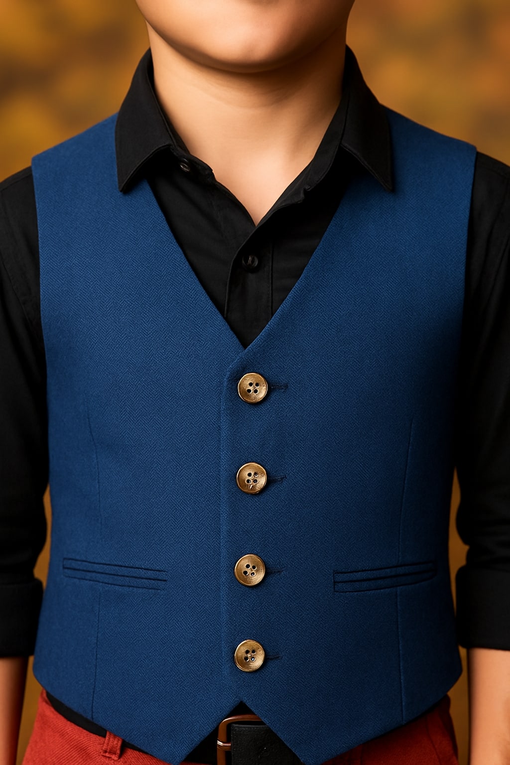 Boys Solid Blue Casual Waistcoat