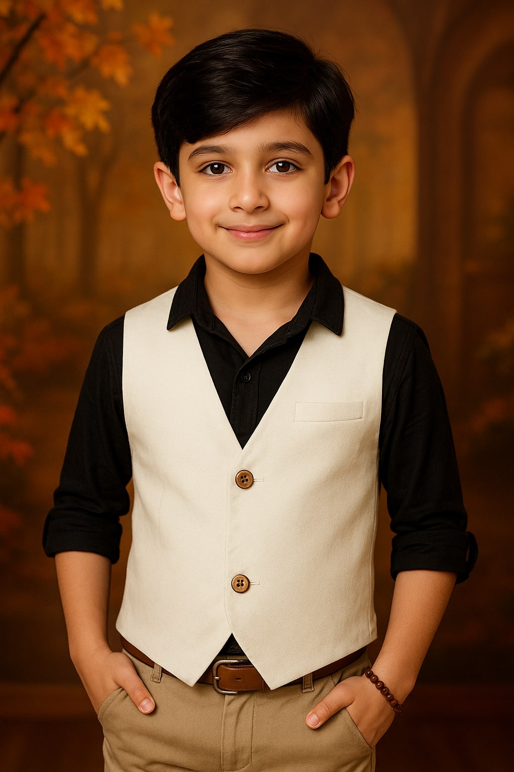 Boys Solid White Casual Waistcoat