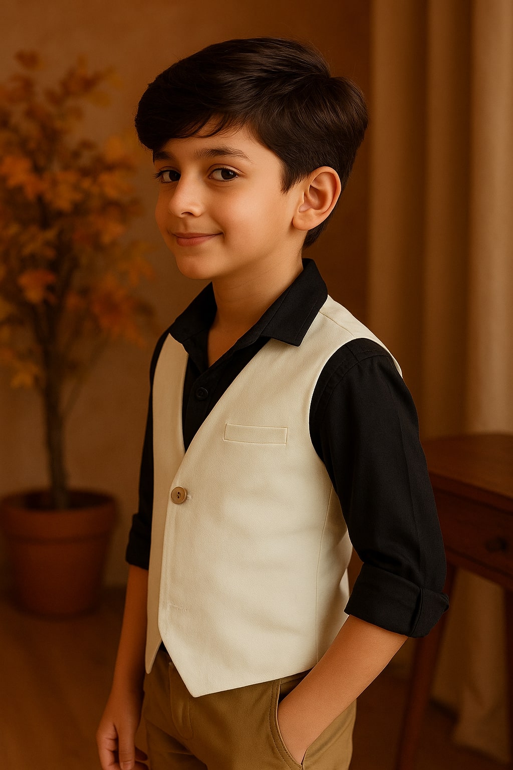 Boys Solid White Casual Waistcoat