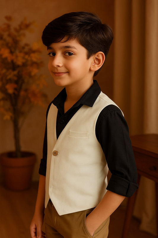 Boys Solid White Casual Waistcoat
