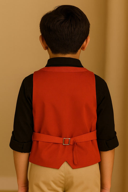 Boys Solid Red Casual Waistcoat