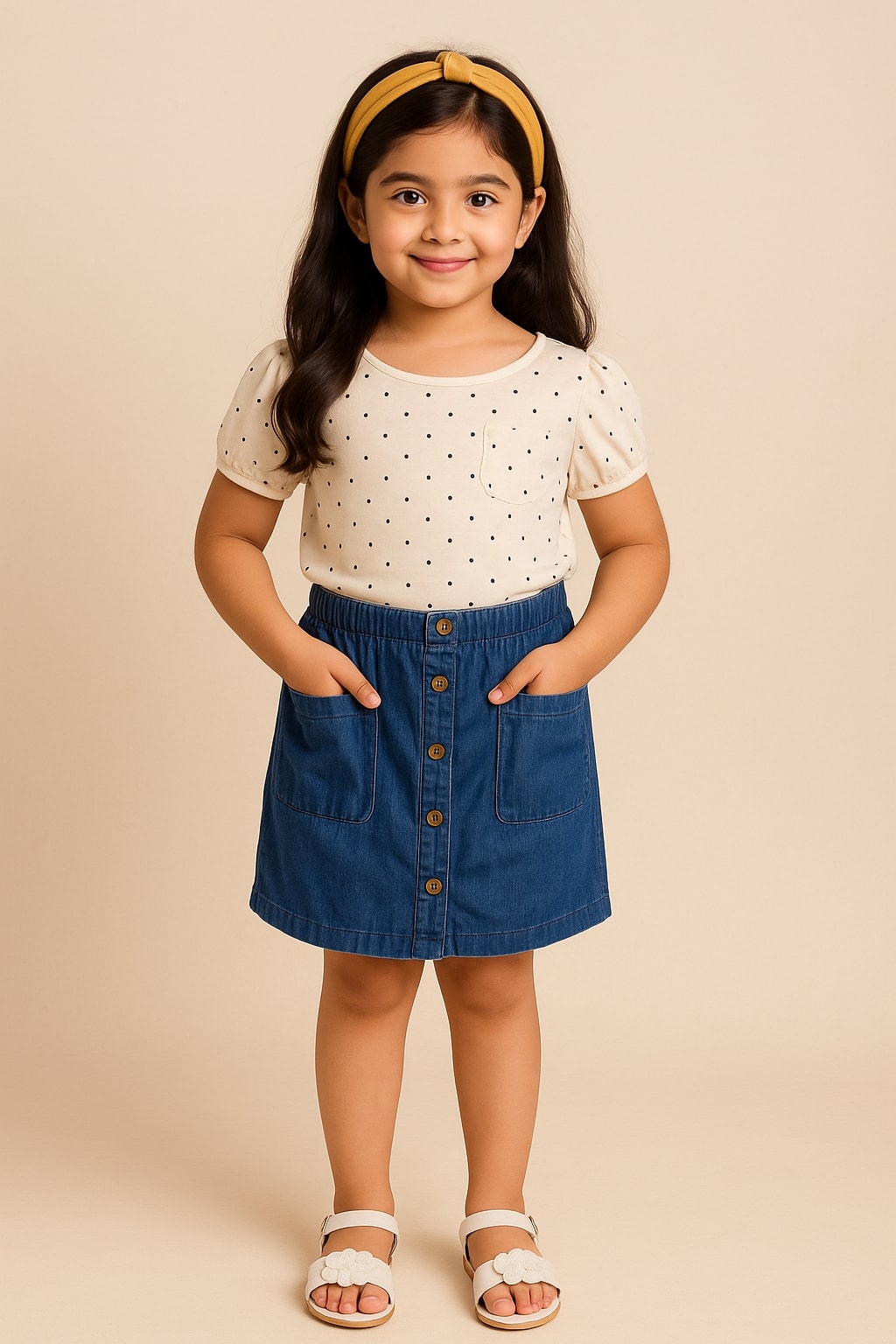 Girls Denim Mini Skirt with Button Detail & Pockets