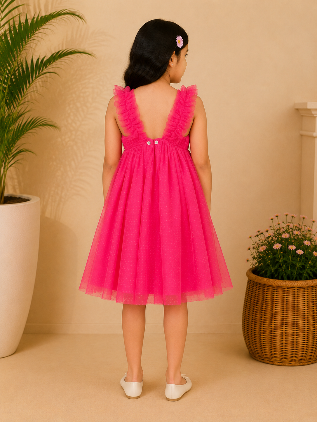 Girls Glitter Net Fit & Flare Dress