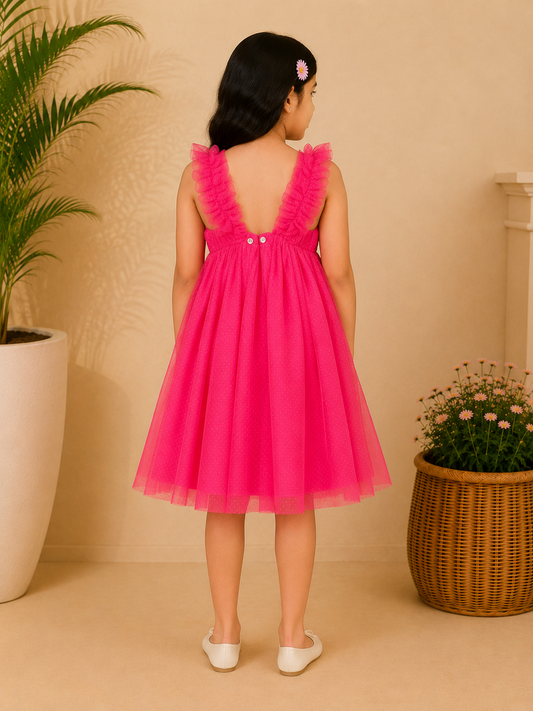 Girls Glitter Net Fit & Flare Dress