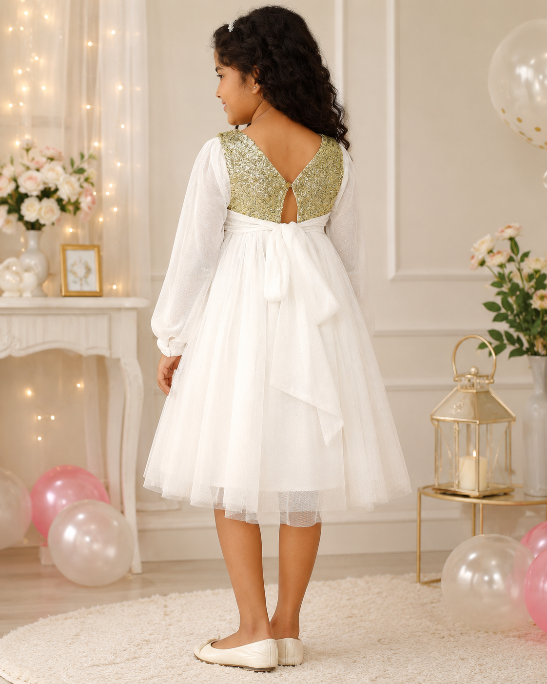 Girls White Sequin Dress