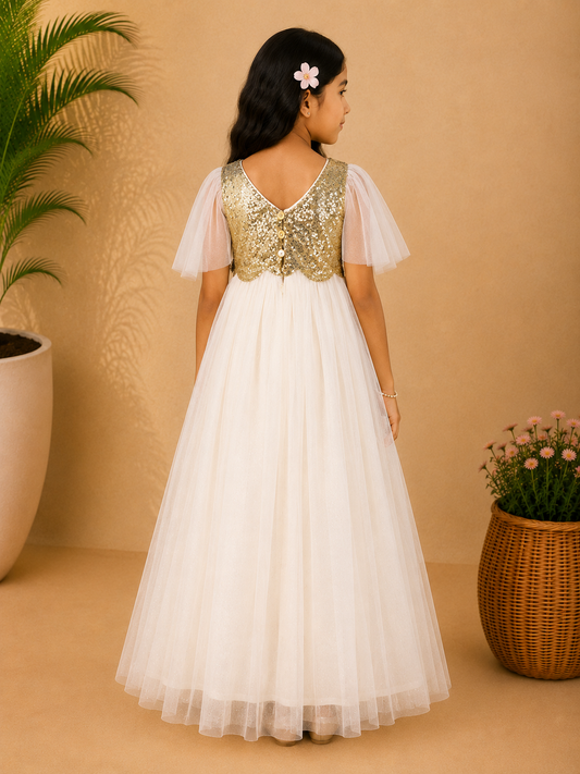 Girls White Sequin Dress