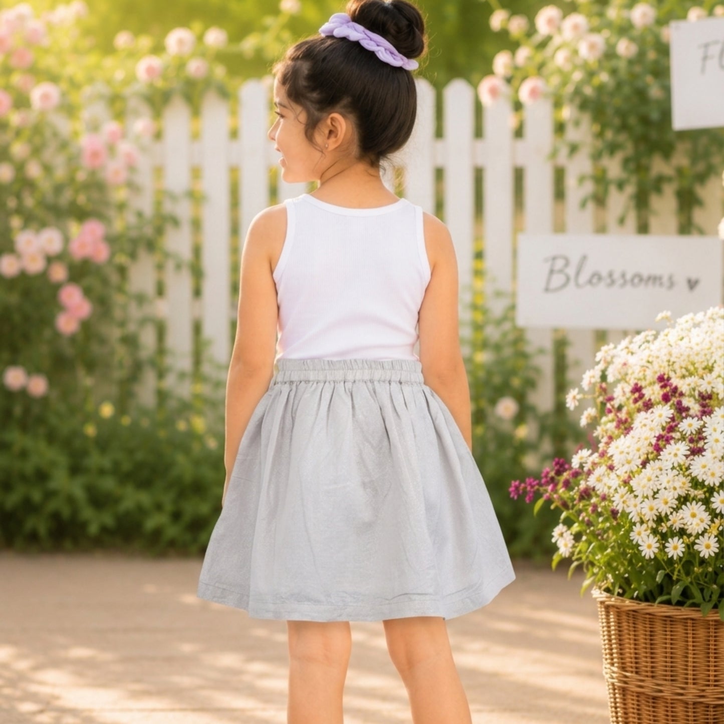 Girls Flared Skirt with Embroidered Shimmer