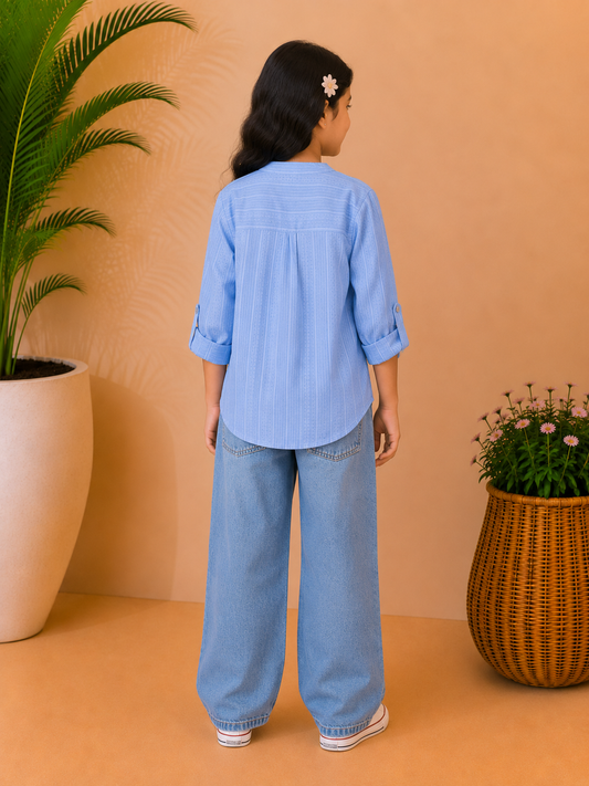 Girls Textured Blue Top