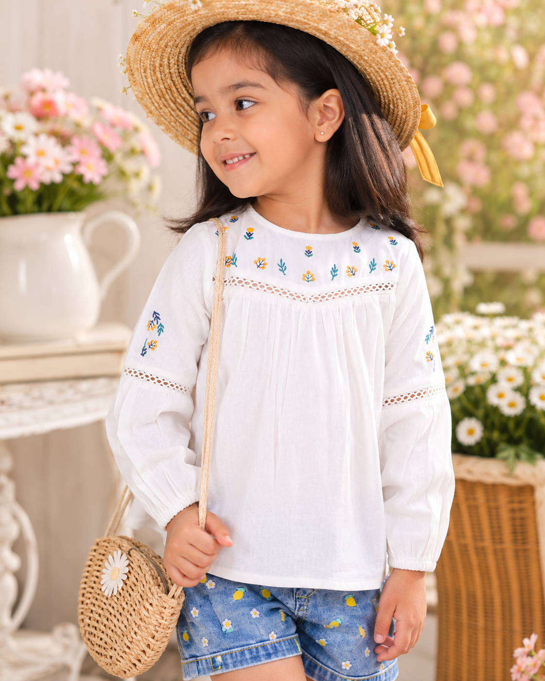 Girls Floral Embroidered Casual Top