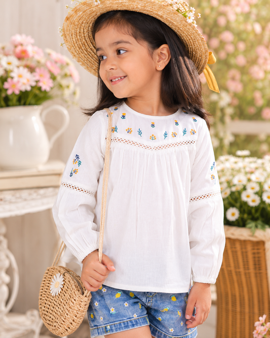 Girls Floral Embroidered Casual Top