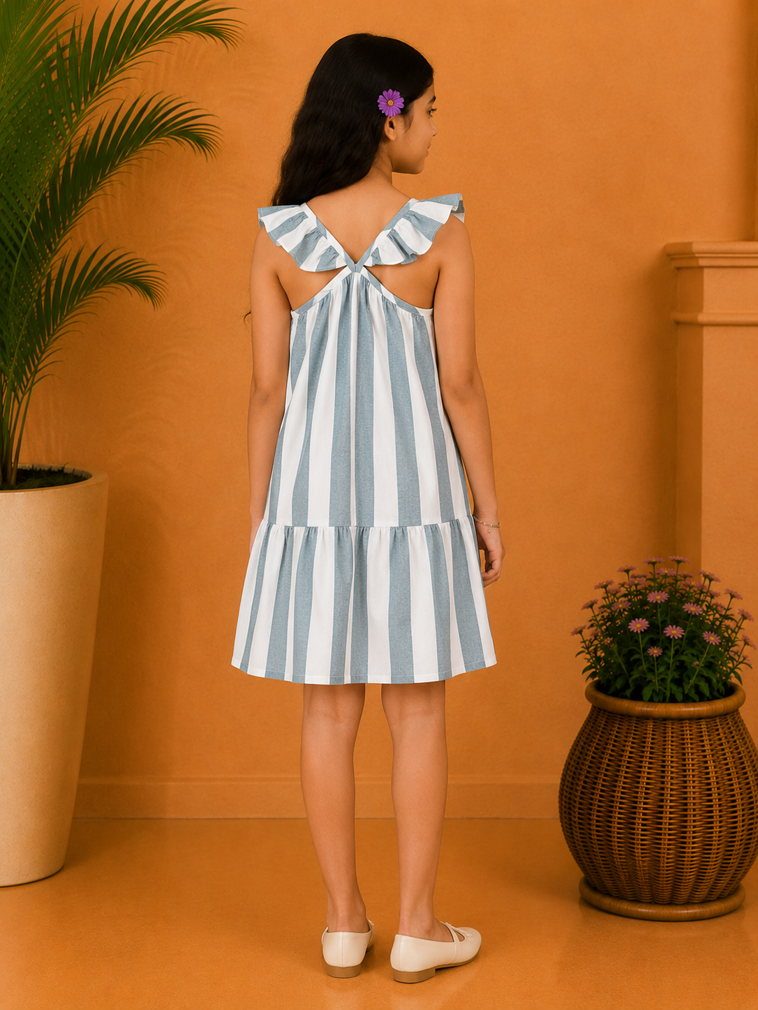 Girls Ruffle Stripe Dress