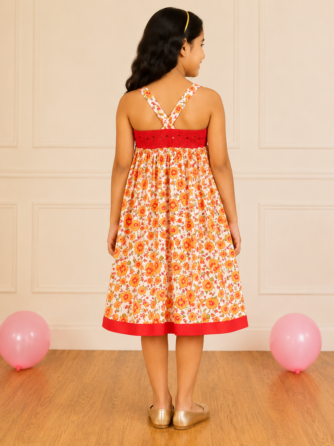 Girls Floral Printed Fit & Flare Dress