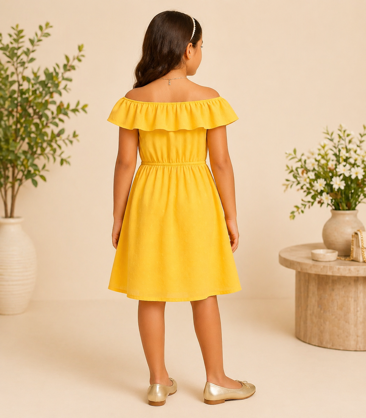 Girls Off-Shoulder Ruffle Dress