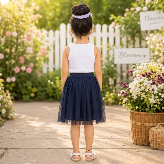 Girls Layered Net Flared Skirt