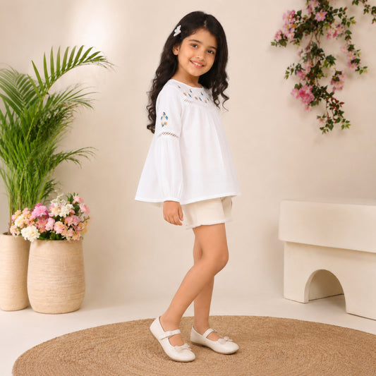 Girls Floral Embroidered Casual Top