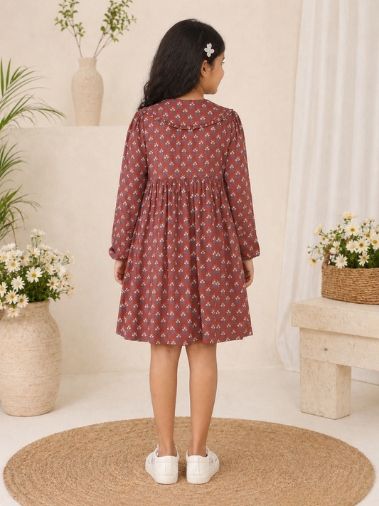 Girls Floral Printed Peter Pan Collar Dress