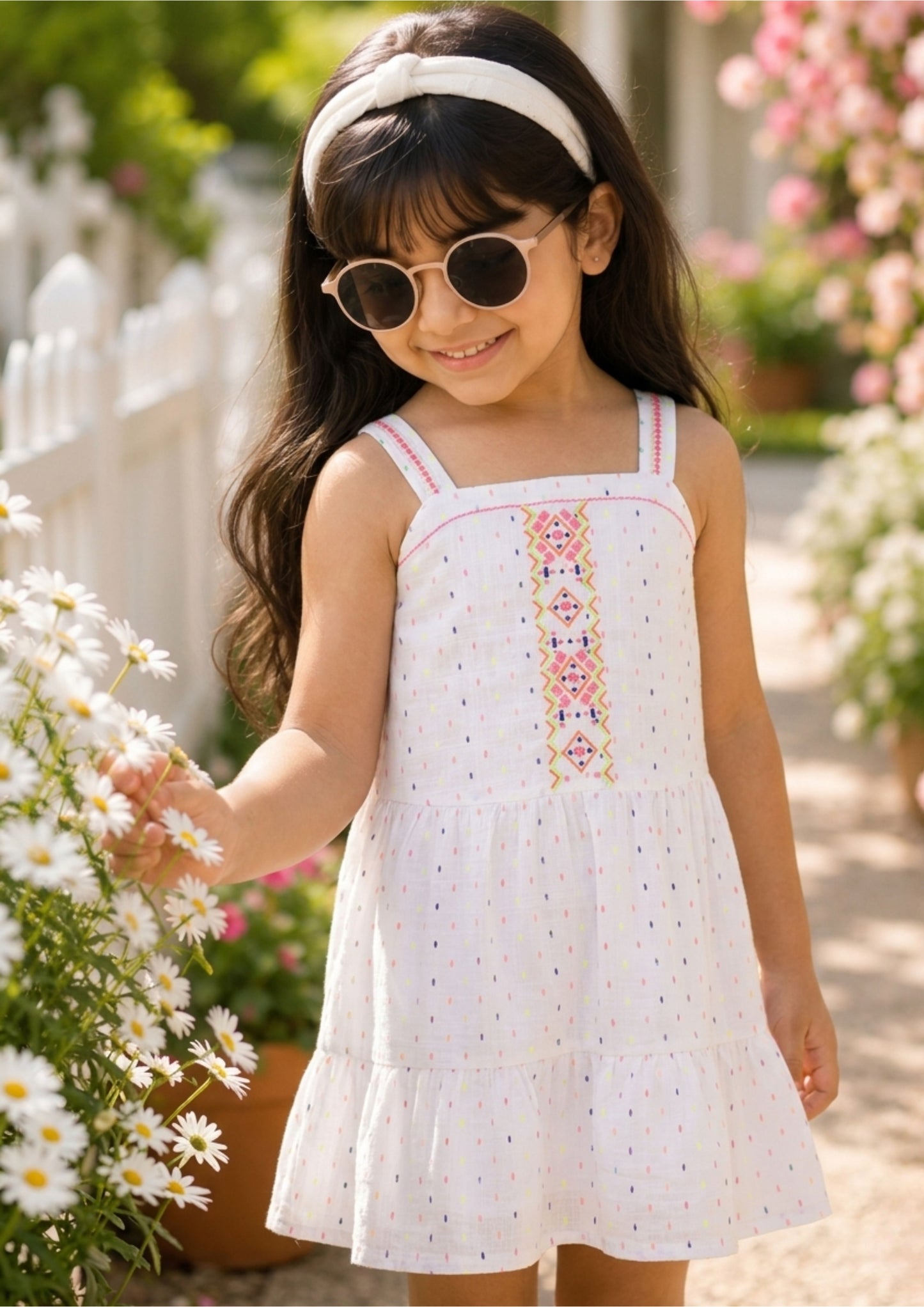 Girls Printed Embroidered Dress