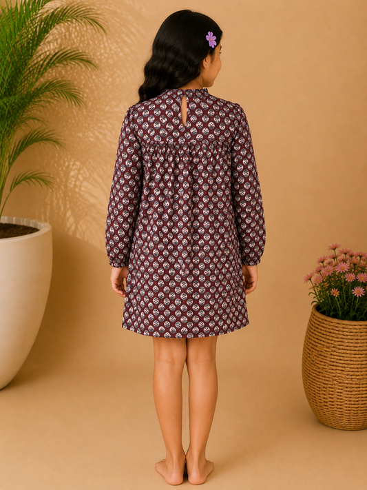 Girls Smocked Floral Printed Shift Dress