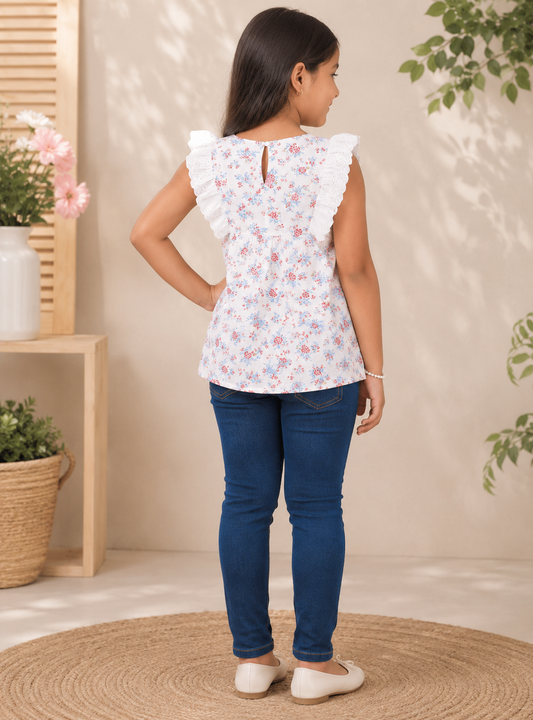 Girls Floral Printed Casual Top