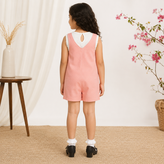 Girls Pink Sleeveless Romper Co-Ord Set
