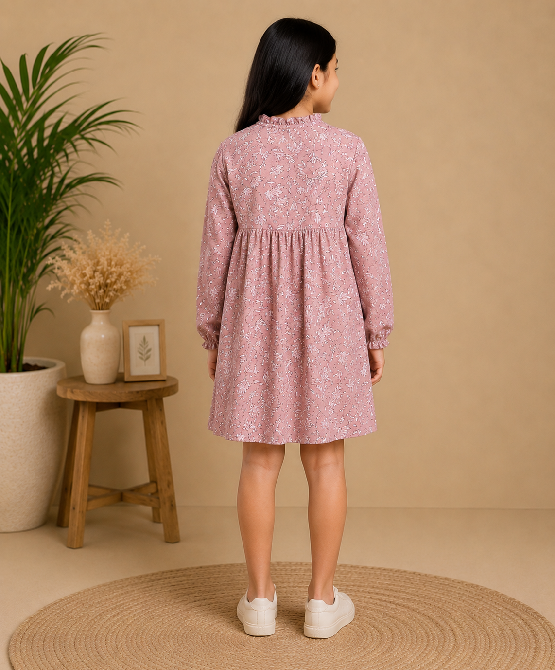 Girls Floral Print A-Line Dress