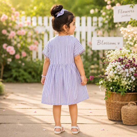 Girls Striped Embroidered Dress