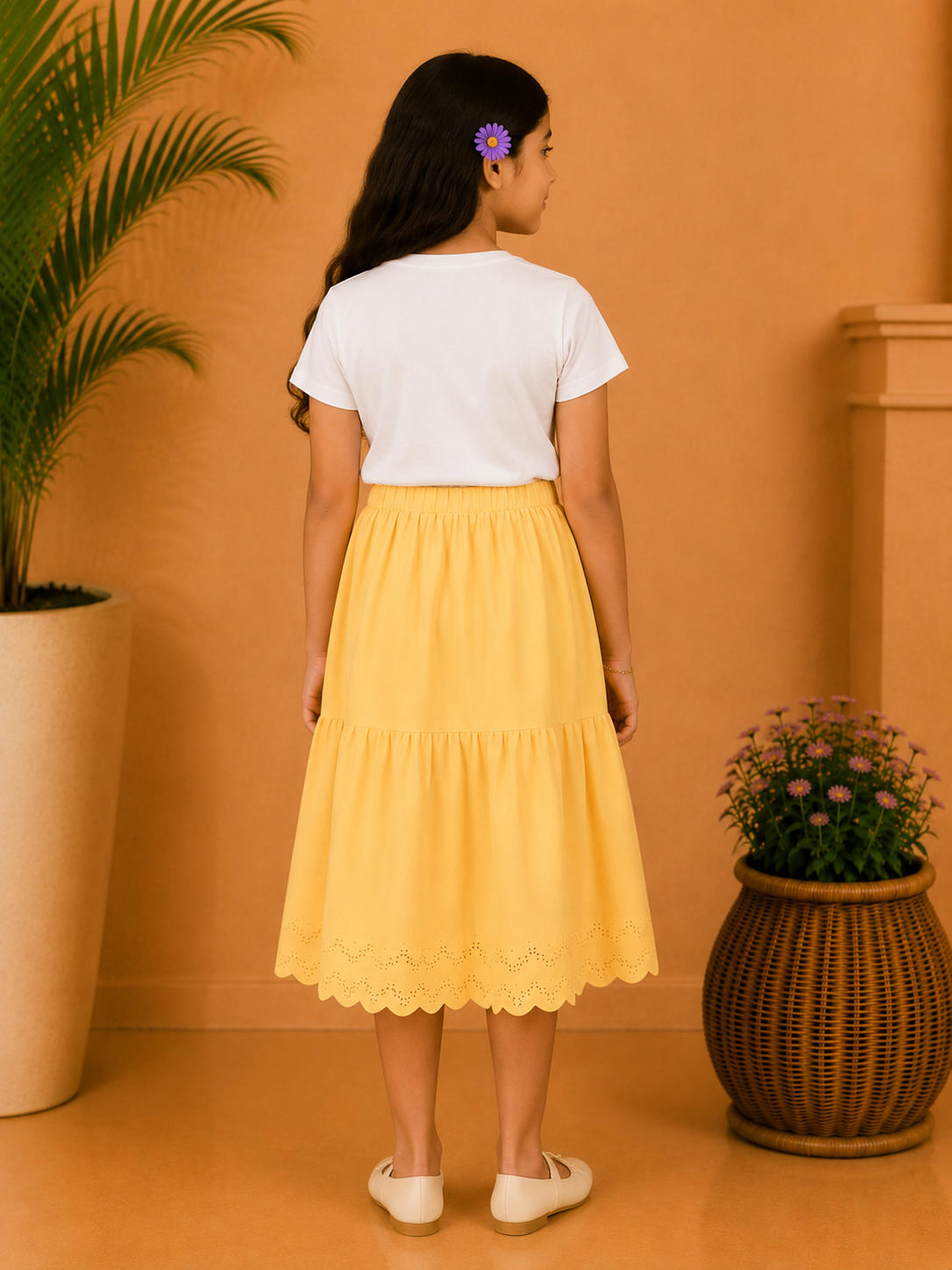 Girls Tiered Flared Skirt with Scallop Hem Detail