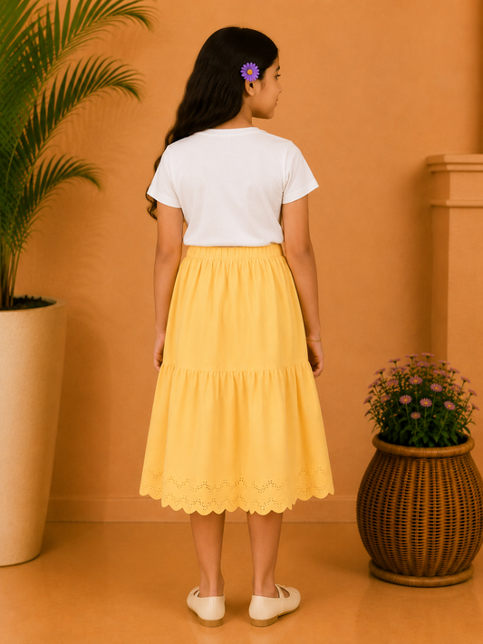 Girls Tiered Flared Skirt with Scallop Hem Detail