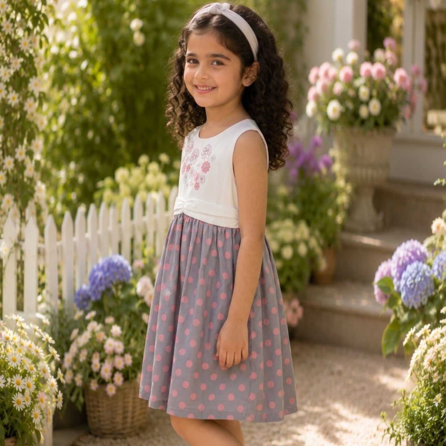 Girls Floral Embroidered Flared Dress