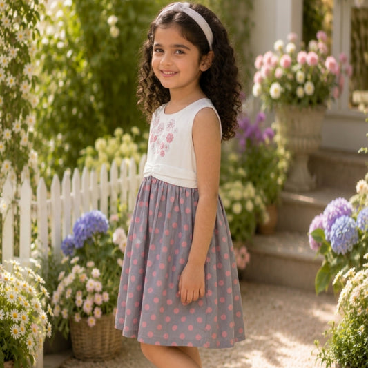 Girls Floral Embroidered Flared Dress
