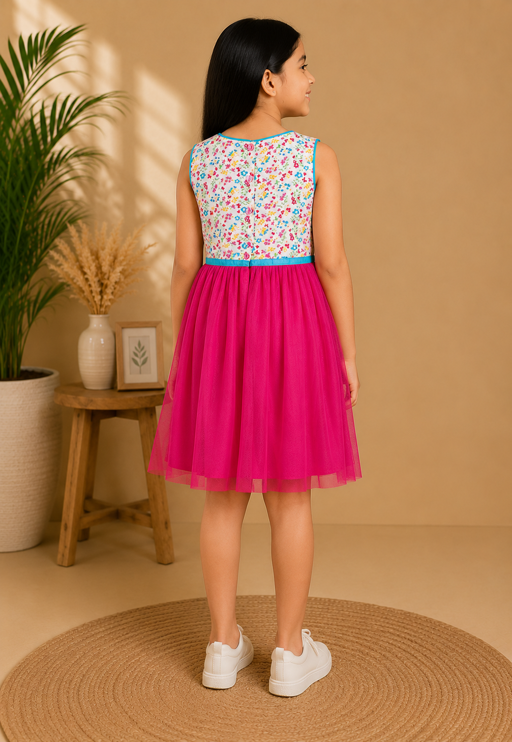 Girls Floral Printed Fit & Flare Dress