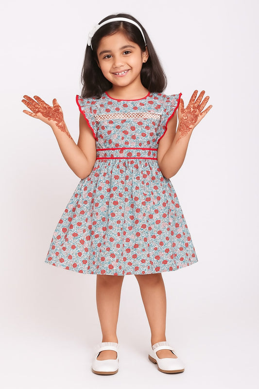 Girls Floral Printed Fit & Flare Dress