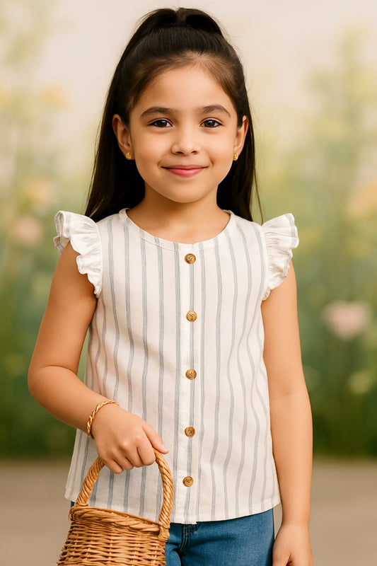 Girls Striped Sleeveless Frill Casual Top