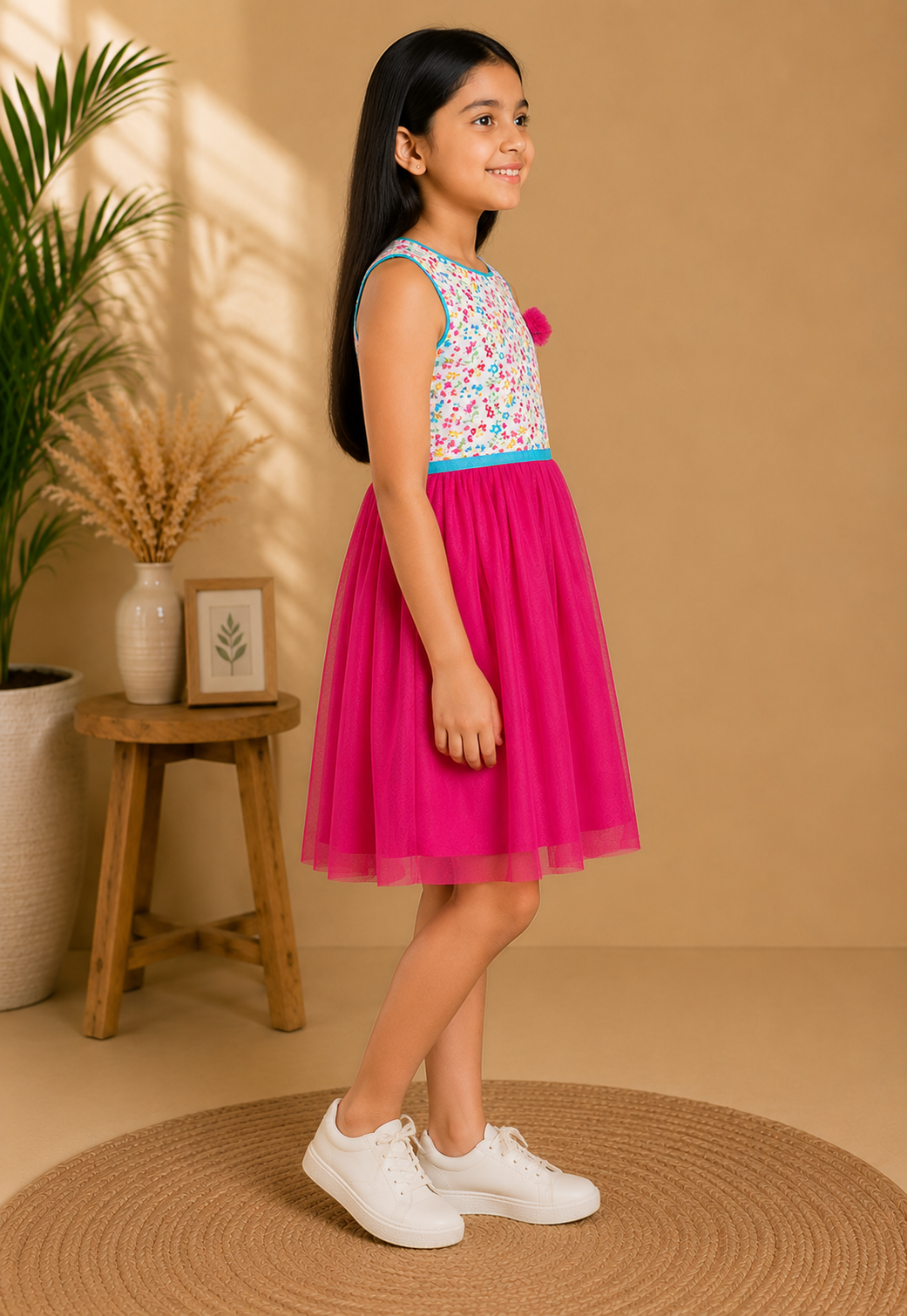 Girls Floral Printed Fit & Flare Dress
